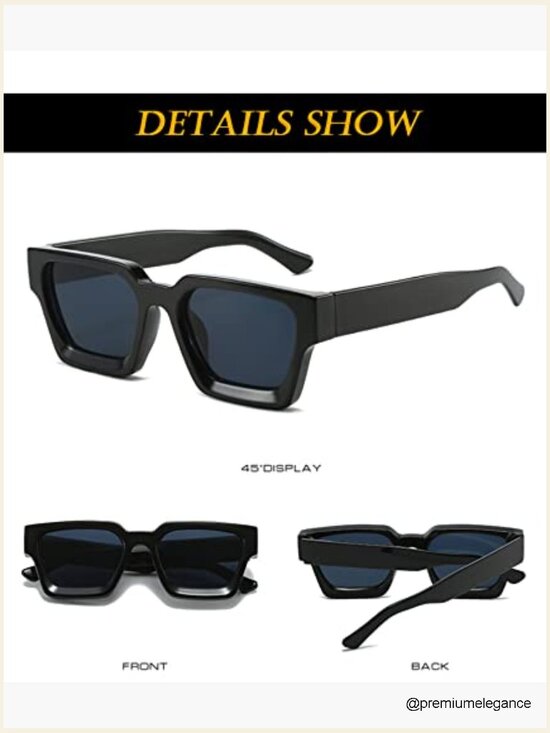 Thick Square Frame Chunky Rectangle Sunglasses Black UV400 Protective